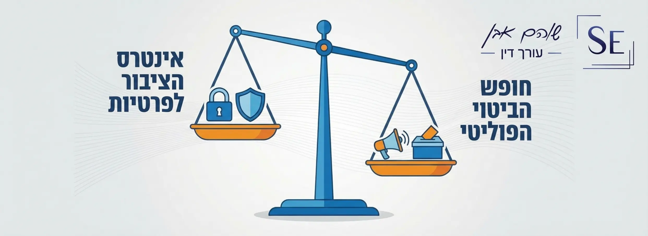 אינפוגרפיקה המציגה משקל מאזניים: בצד אחד 'אינטרס הציבור לפרטיות' ובצד השני 'חופש הביטוי הפוליטי', כאשר המאזניים נוטים מעט לכיוון חופש הביטוי