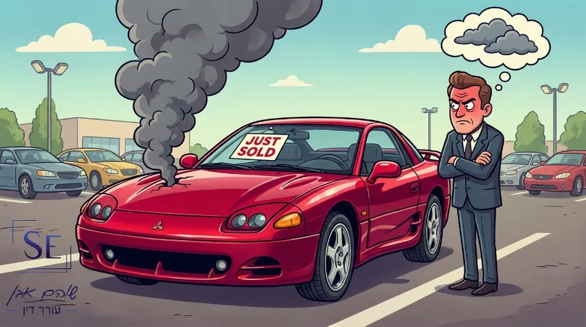 עומד מול רכב חדש הרוס